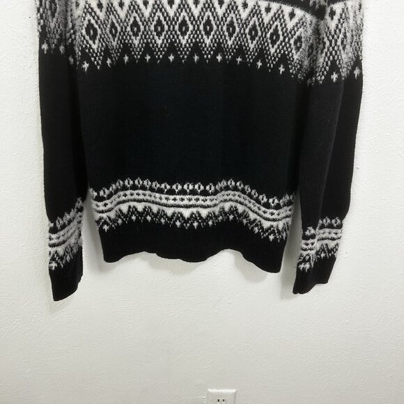 Sundance Fenn Fair Isle Sweater Zip Front Cardigan Black White Size M Cabincore - Picture 7 of 11